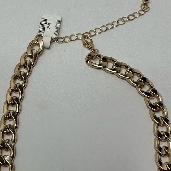 NWT GOLDTONE CHOKER  NECKLACE w/5 Diamond Shape FACETED FAUX Black SMOKEY Color - Picture 9 of 9